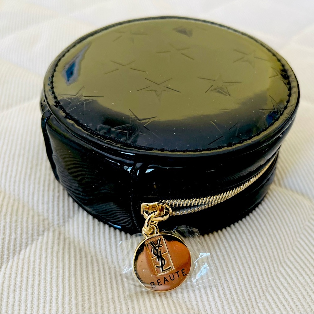 YSL Yves Saint Laurent Mini Black Patent Foundation Case MakeUp Case Coin Purse